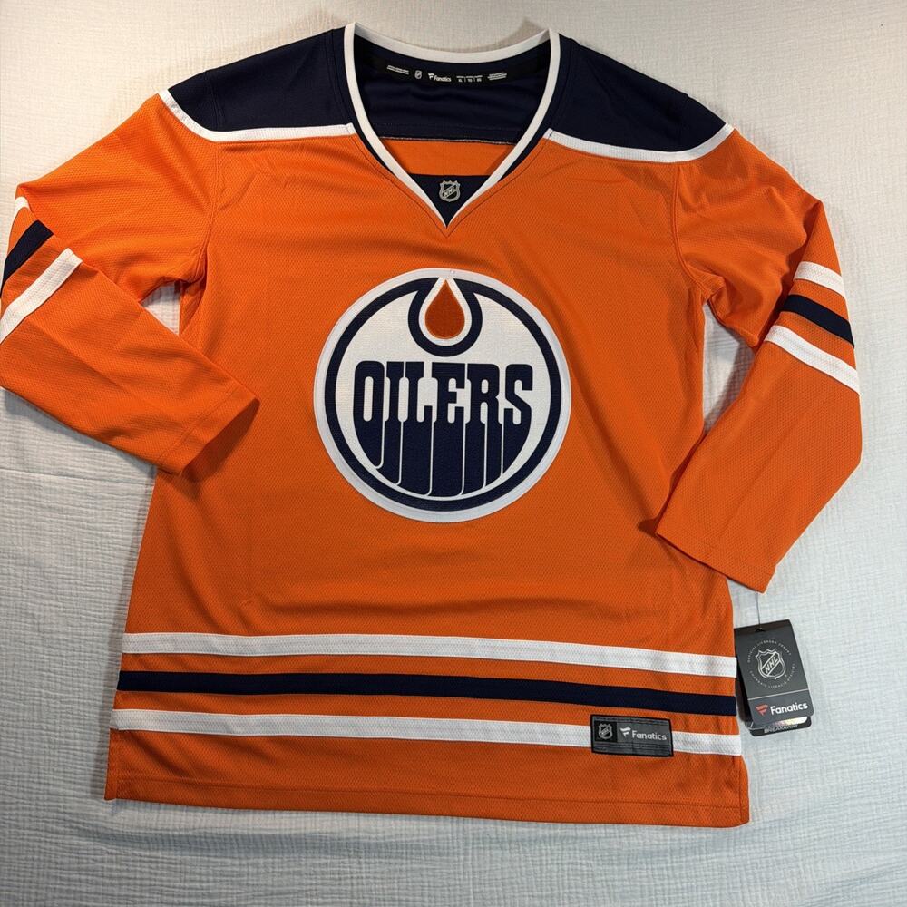 Edmonton Oilers Women’s Extra Large Jersey Orange NHL Hockey Fanatics NWT